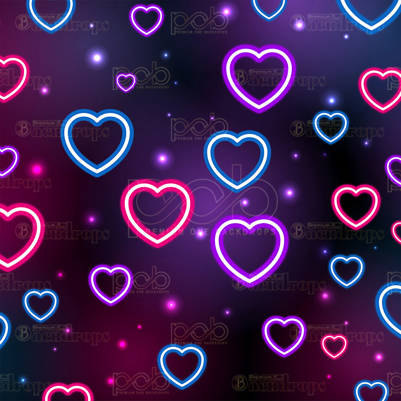 premium one pillowcover backdrops-Neon Lighted Hearts