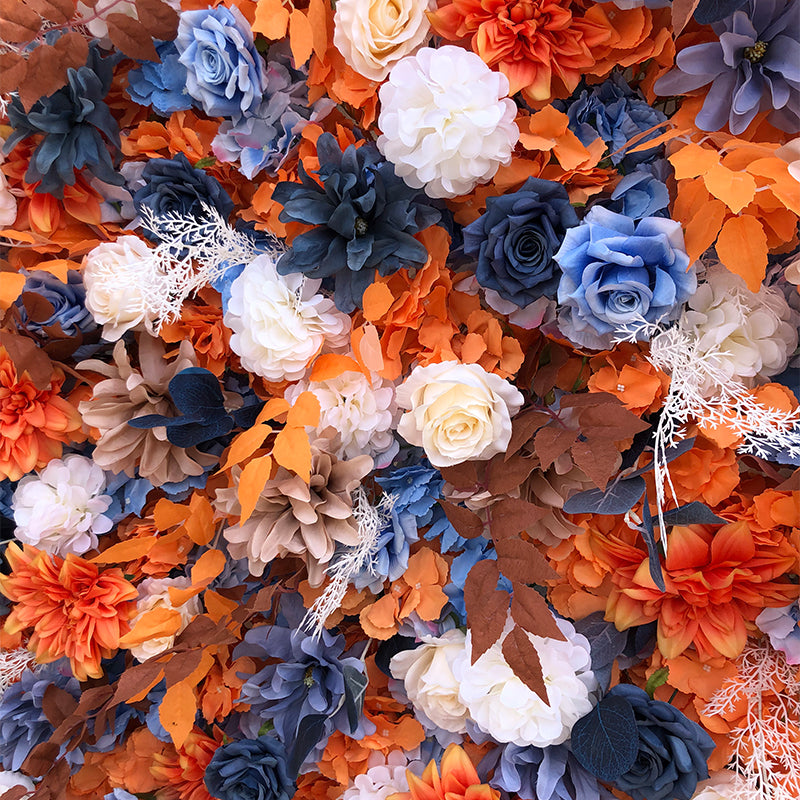 Orange, White & Blue Rose Premium Flower Wall