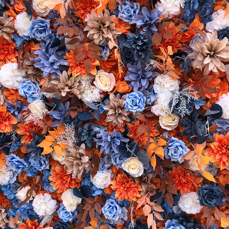 Orange, White & Blue Rose Premium Flower Wall