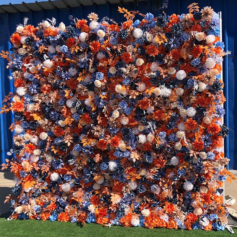 Orange, White & Blue Rose Premium Flower Wall