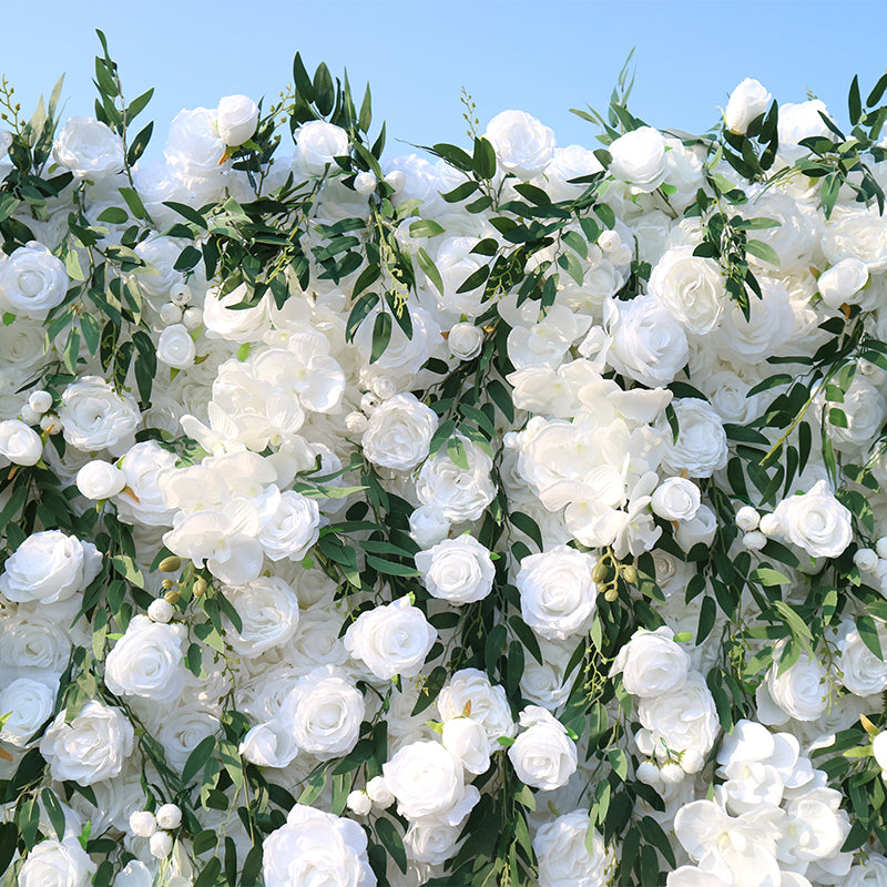 Orchid Willow Leaf White Rose Flower Wall