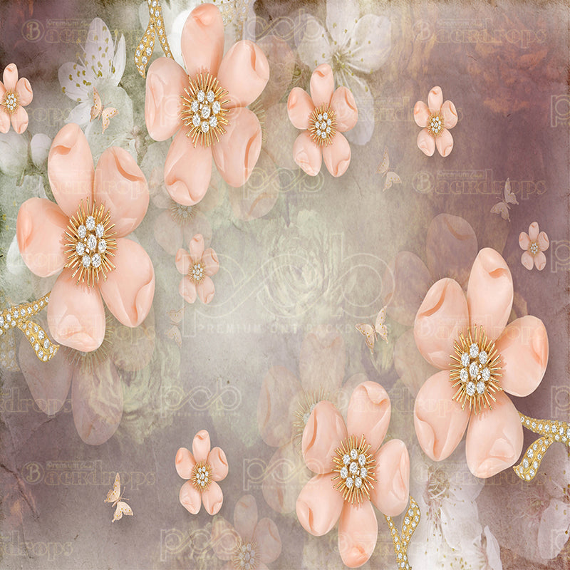 premium one pillowcover backdrops-PEACH FLOWER GREY