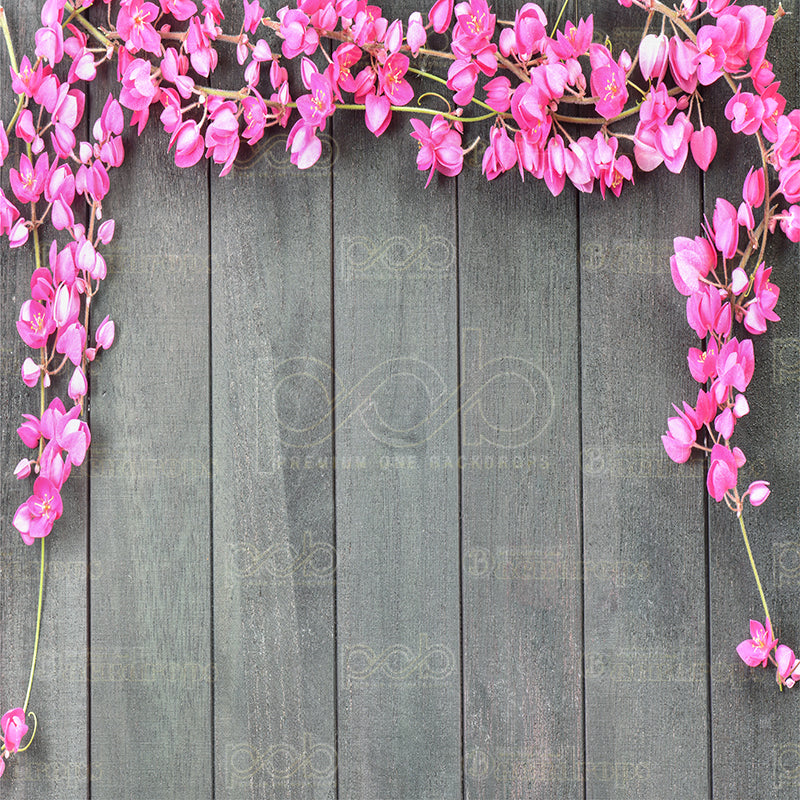 premium one pillowcover backdrops-PINK FLOWERS ON WOOD