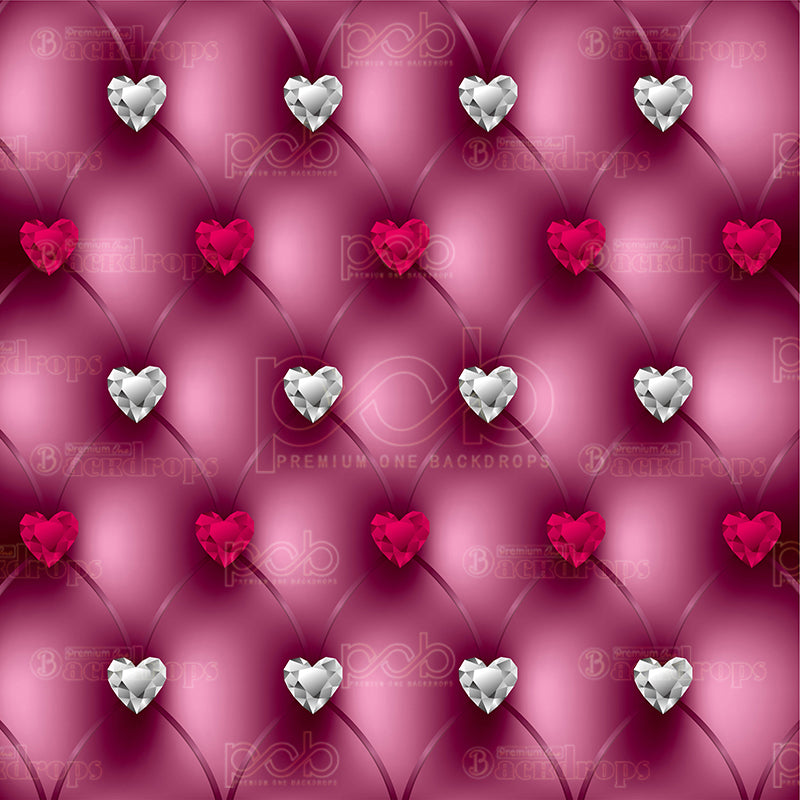 premium one pillowcover backdrops-Pink Diamond Hearts