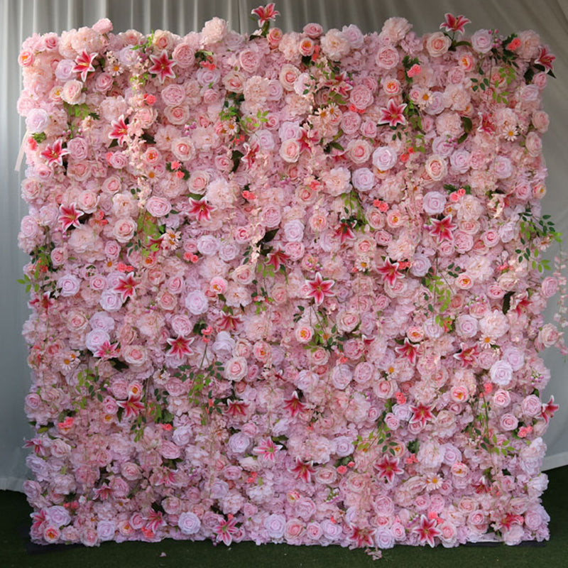 Pink Roses With Lilies Flower Wall