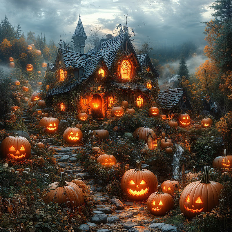 premium one pillowcover backdrops-pumpkin castle