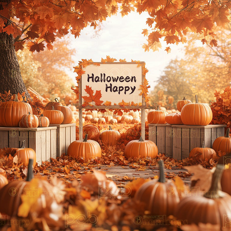 premium one pillowcover backdrops-Pumpkins With Leaves