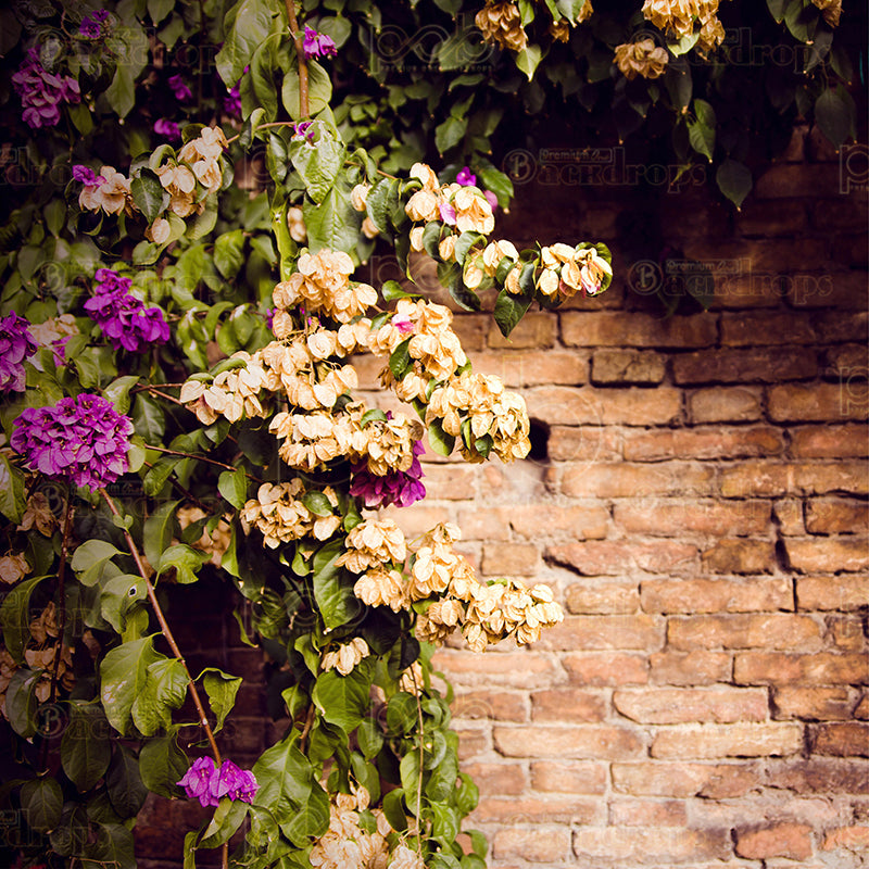 premium one pillowcover backdrops-Purple Flower Brick Wall