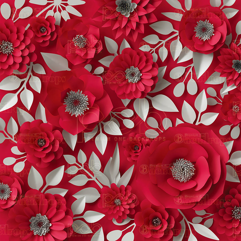 premium one pillowcover backdrops-Red Paper Floral