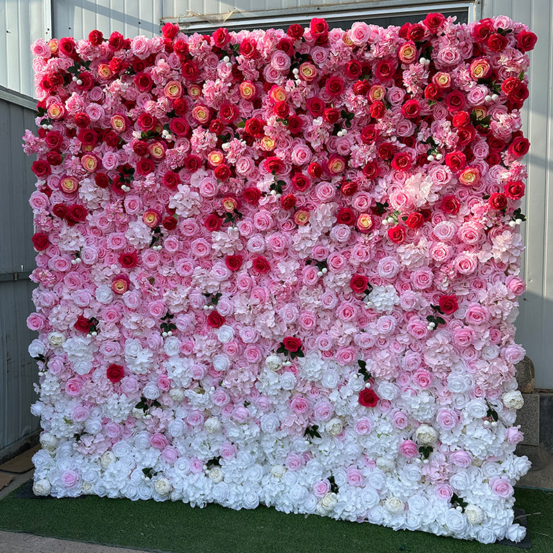 Red & Pink & White Premium Ombre Flower Wall