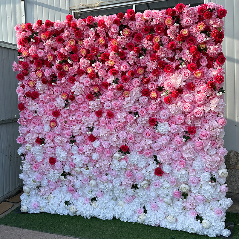 Red & Pink & White Premium Ombre Flower Wall