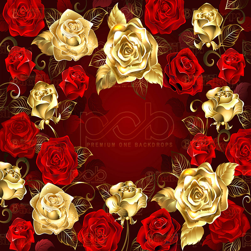 premium one pillowcover backdrops-Red and gold roses