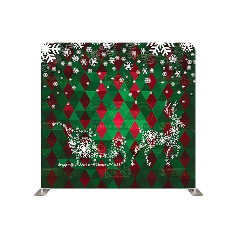 premium one pillowcover backdrops-Snowflake Deer Sleigh Green Plaid Christmas Backdrop