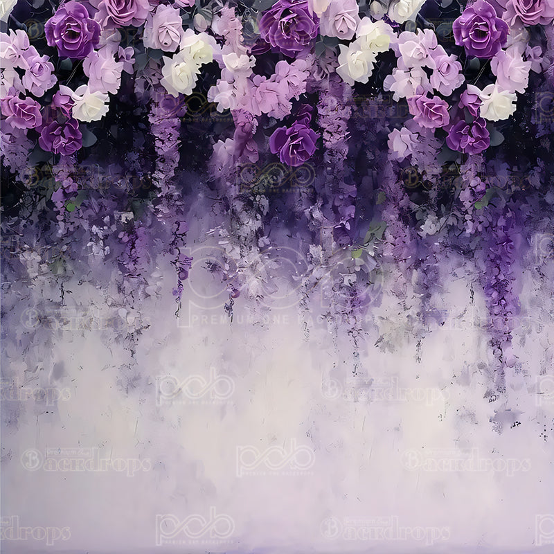 premium one pillow cover backdrops-Romantic Lavender White Floral backdrop