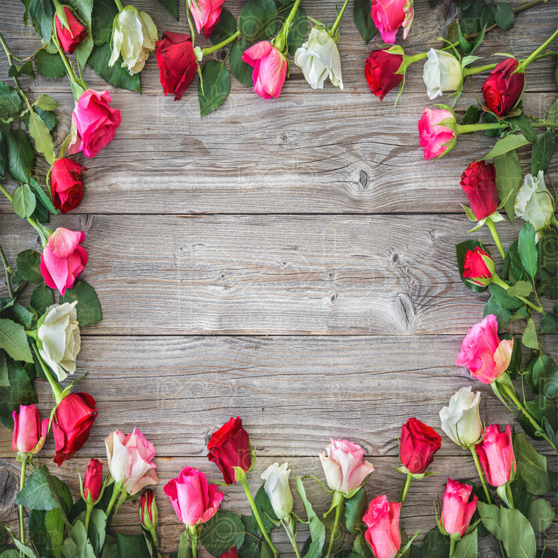 premium one pillowcover backdrops-Roses around wood