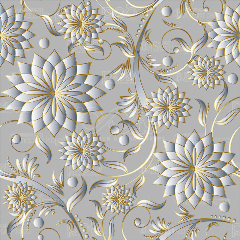 premium one pillowcover backdrops-Silver Gold Flowers