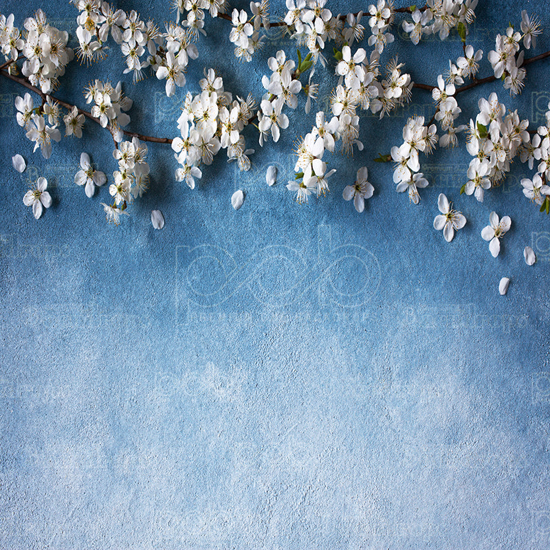 premium one pillowcover backdrops-blue with white flowers