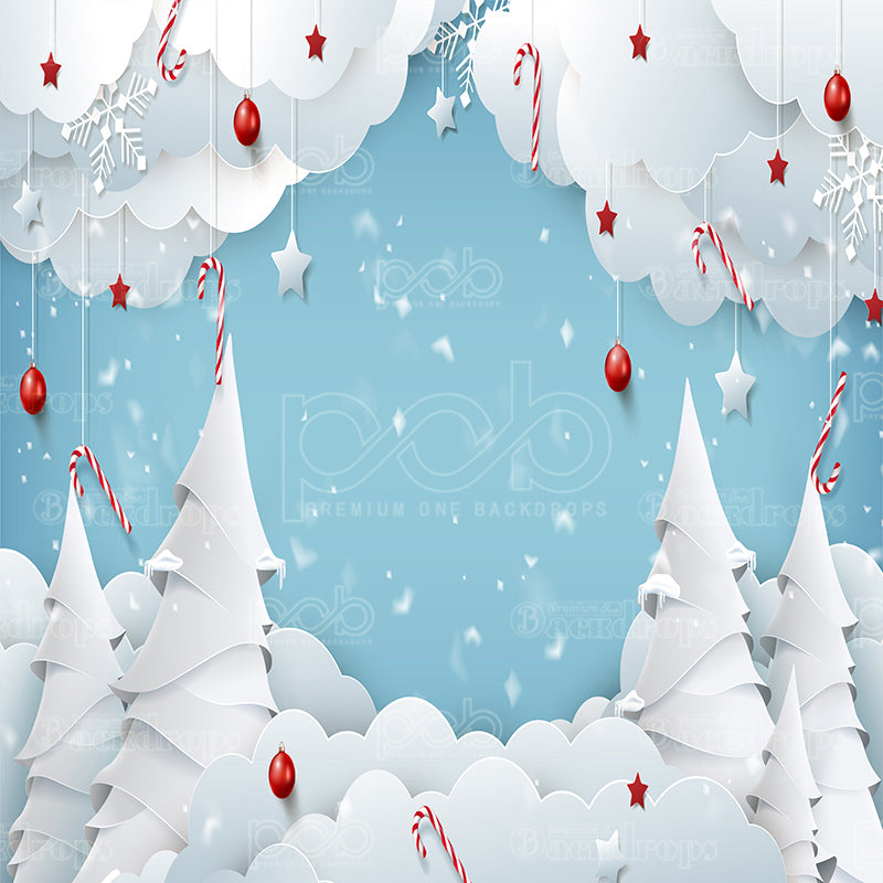 premium one pillowcover backdrops-Snowy Candy Canes