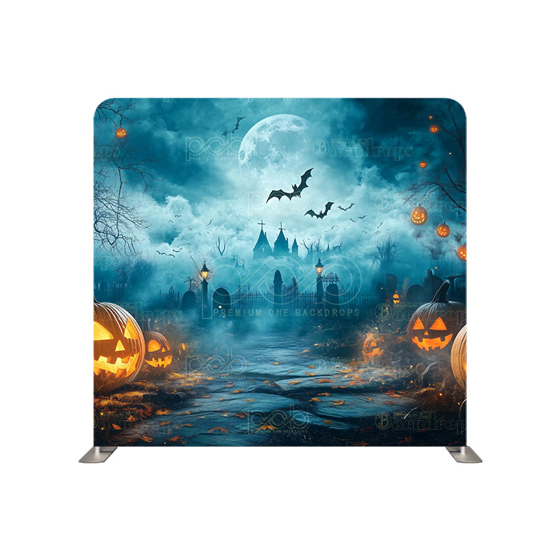 premium one pillowcover backdrops-Spooky Night With Pumpkins