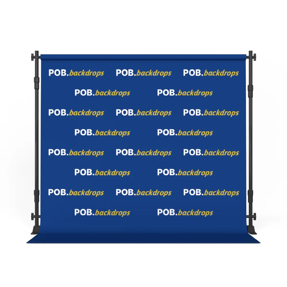 Front view of 10ft step and repeat banner with custom printed graphic and floor sweep