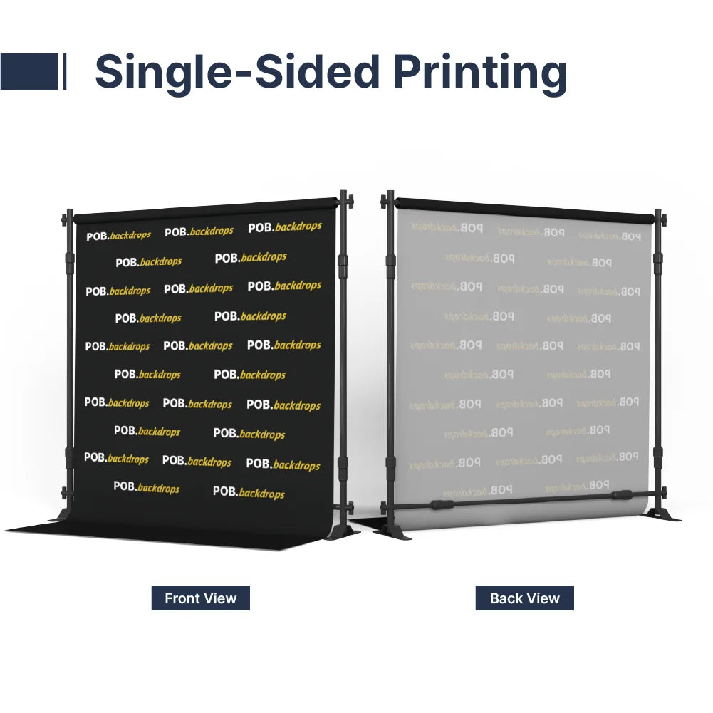 Single-sided 8ft step and repeat banner showing printed front and reverse side