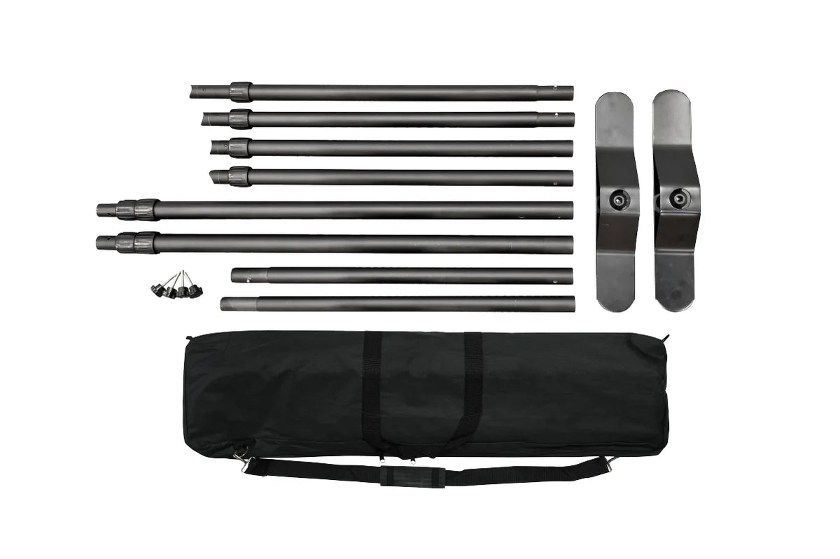 10ft step and repeat banner hardware kit with adjustable poles, bases, connectors and carry bag