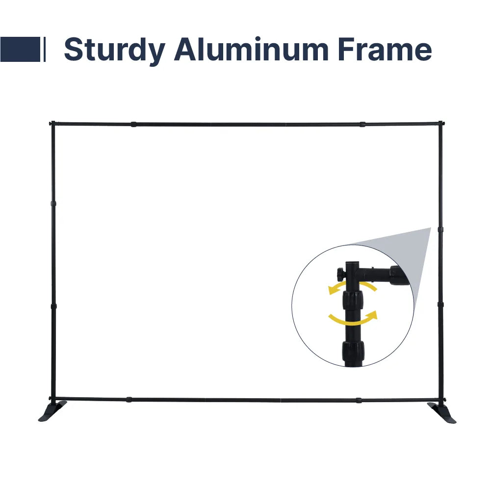 Adjustable aluminum frame for 10ft step and repeat banner with top and bottom support bars