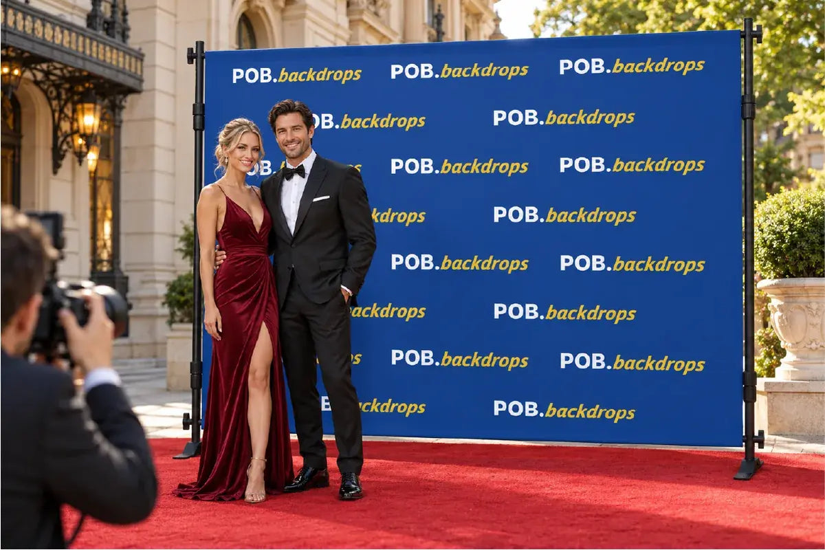 10ft step and repeat banner used as a branded photo backdrop at an outdoor red carpet event