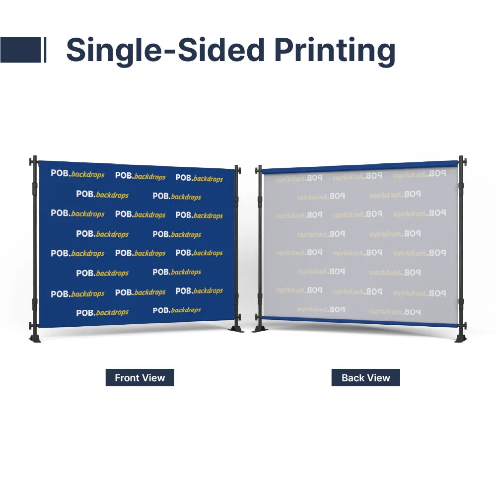 Single-sided 10ft step and repeat banner showing printed front and reverse side