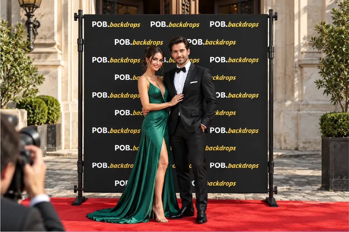 8ft step and repeat banner used as a branded photo backdrop for a red carpet event