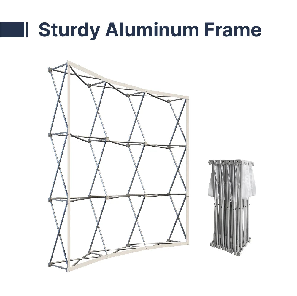 Aluminum frame structure for step and repeat curved pop up display
