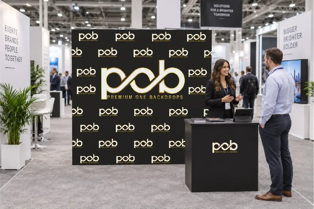 Step and repeat pop up display used for indoor events and trade shows