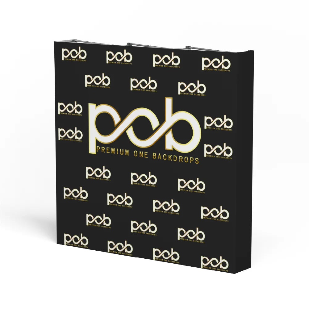 Step and repeat pop up display left side view with fabric graphic panel