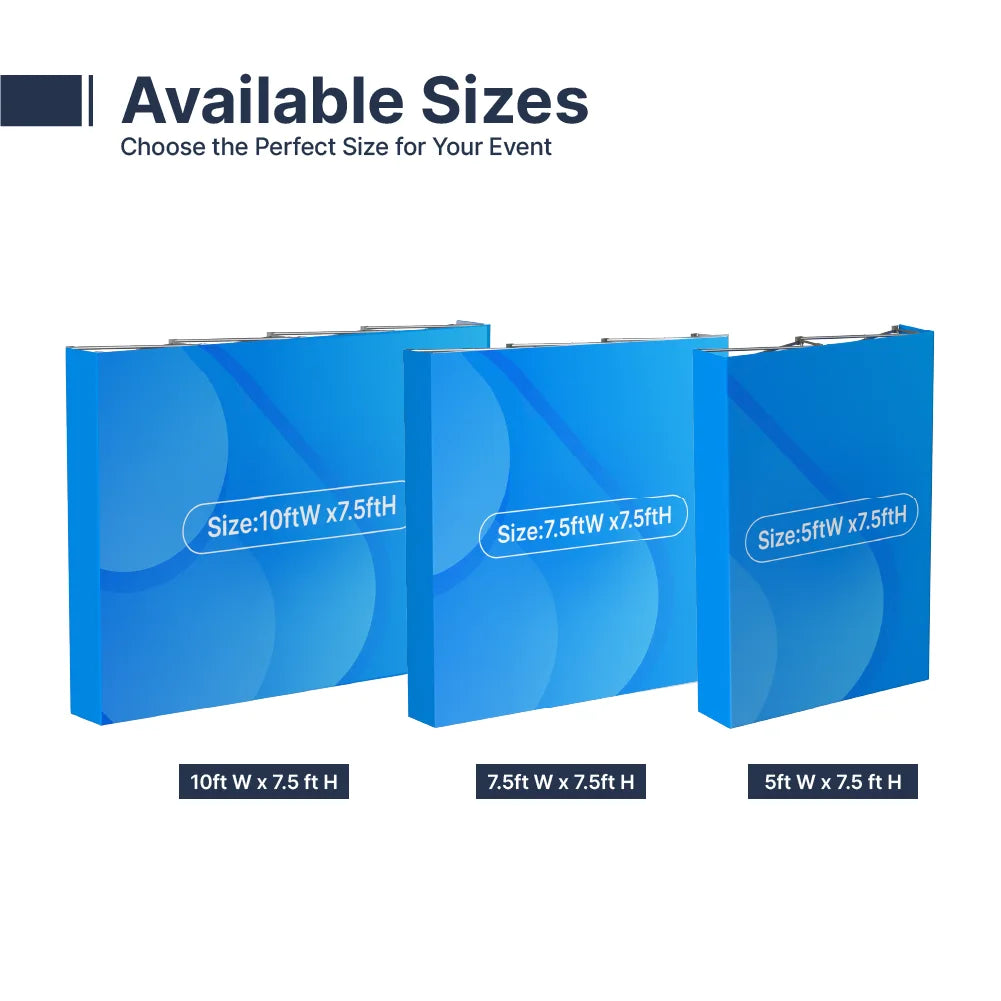Straight fabric pop up display with end caps in 5ft, 7.5ft, and 10ft sizes