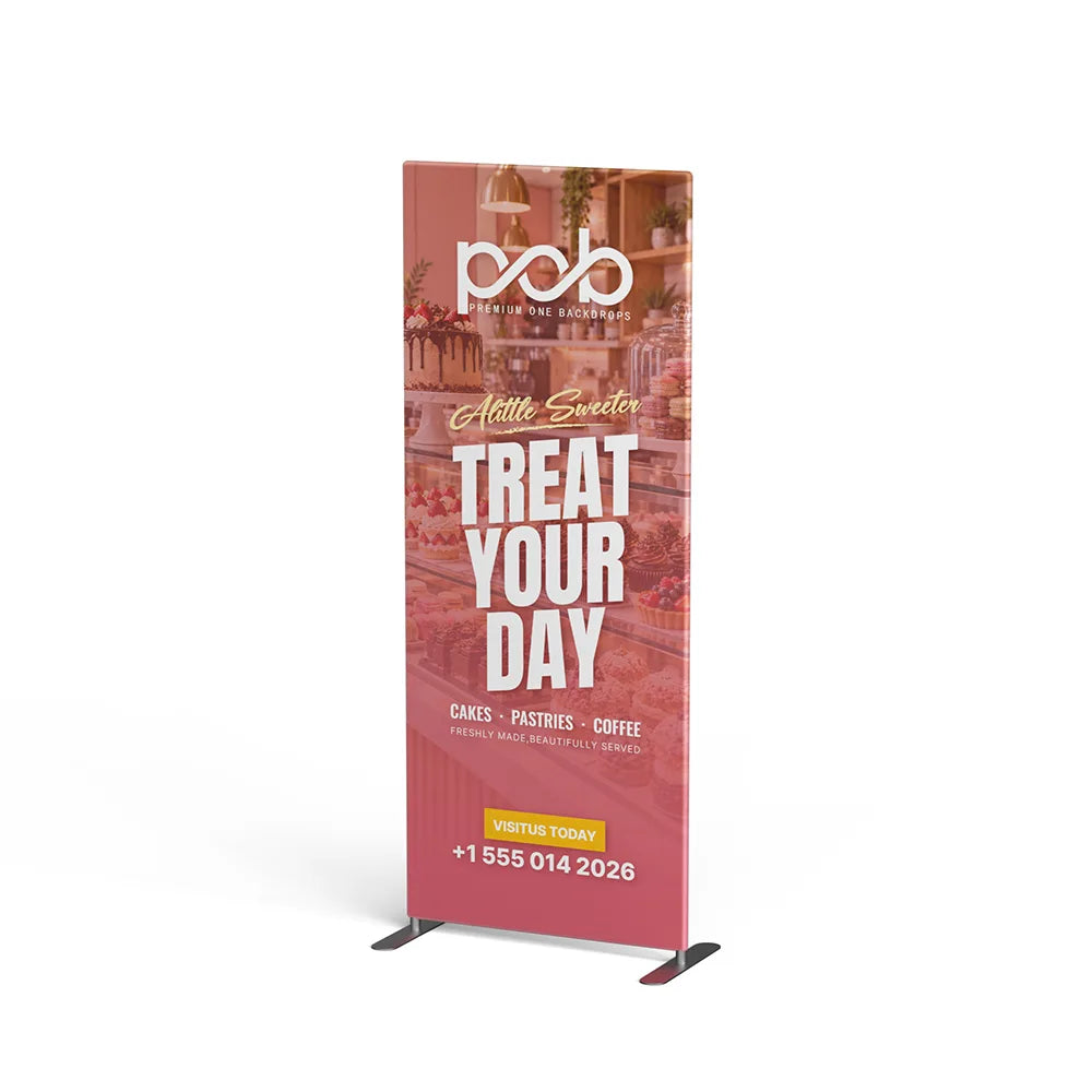 Portable straight corner fabric display left side view for event setups