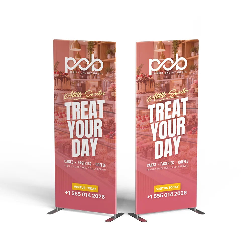 Double sided portable fabric display for trade show and exhibition branding