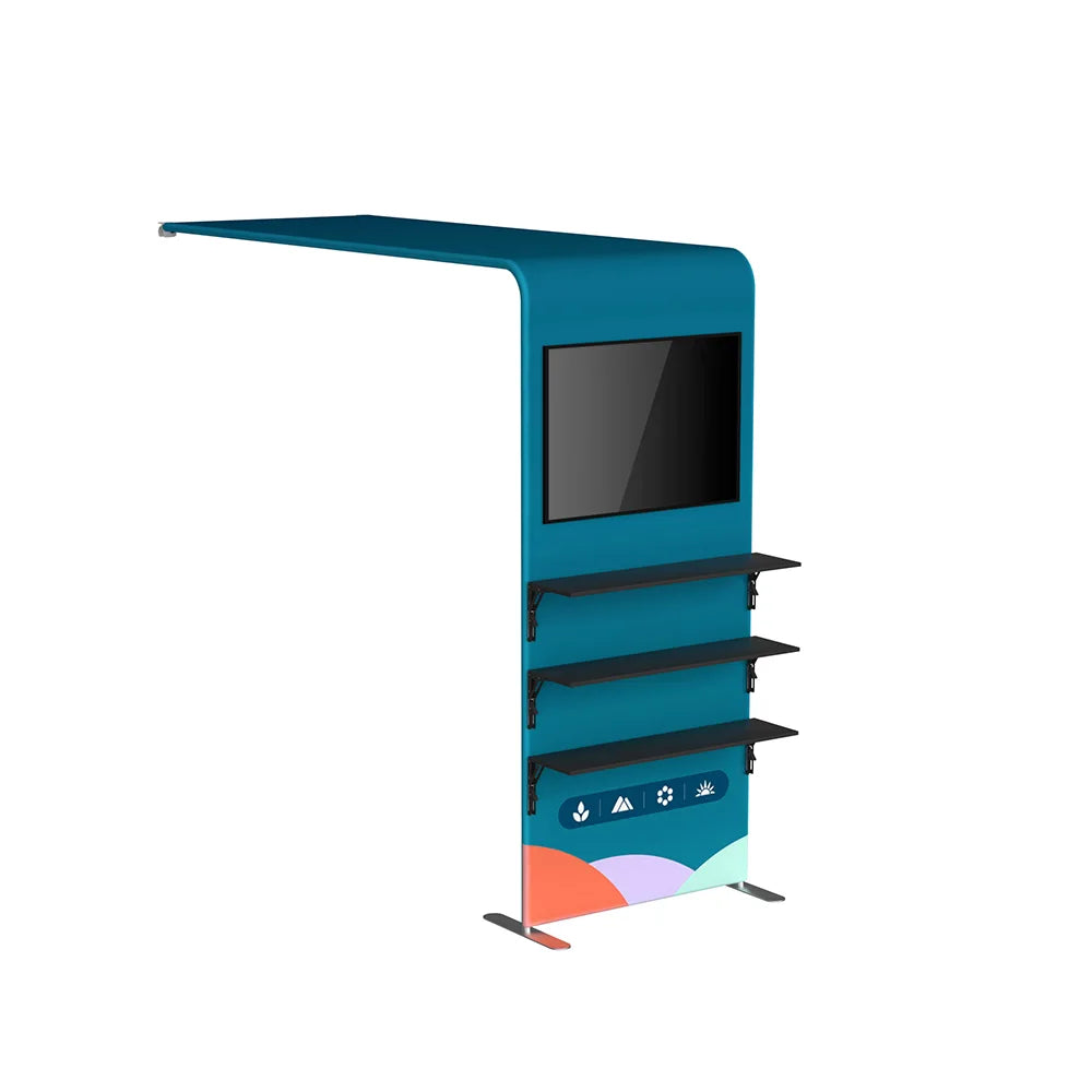 Close-up of 10x10 trade show booth frame and display structure