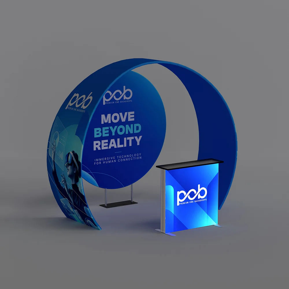 10x10 trade show booth with integrated display lighting setup