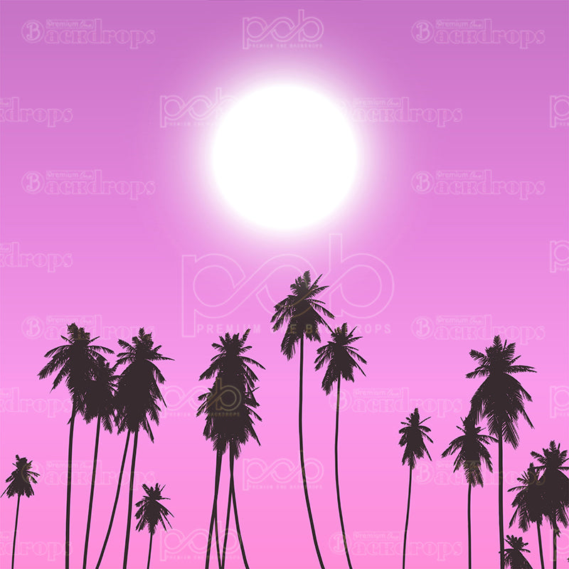 premium one pillowcover backdrops-Tropical Sunset Palmscape