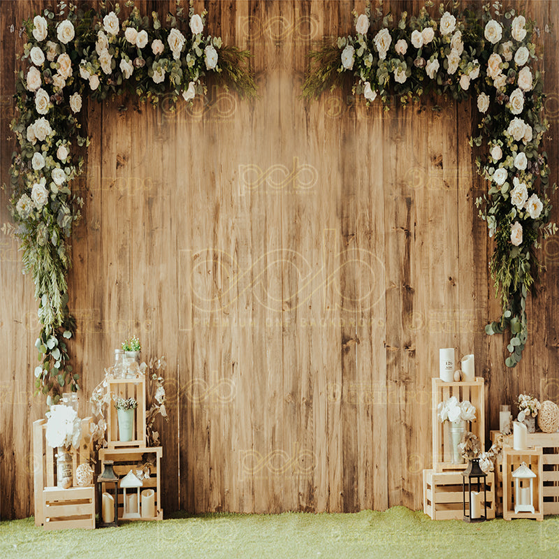 premium one pillowcover backdrops-Two way wood with flowers