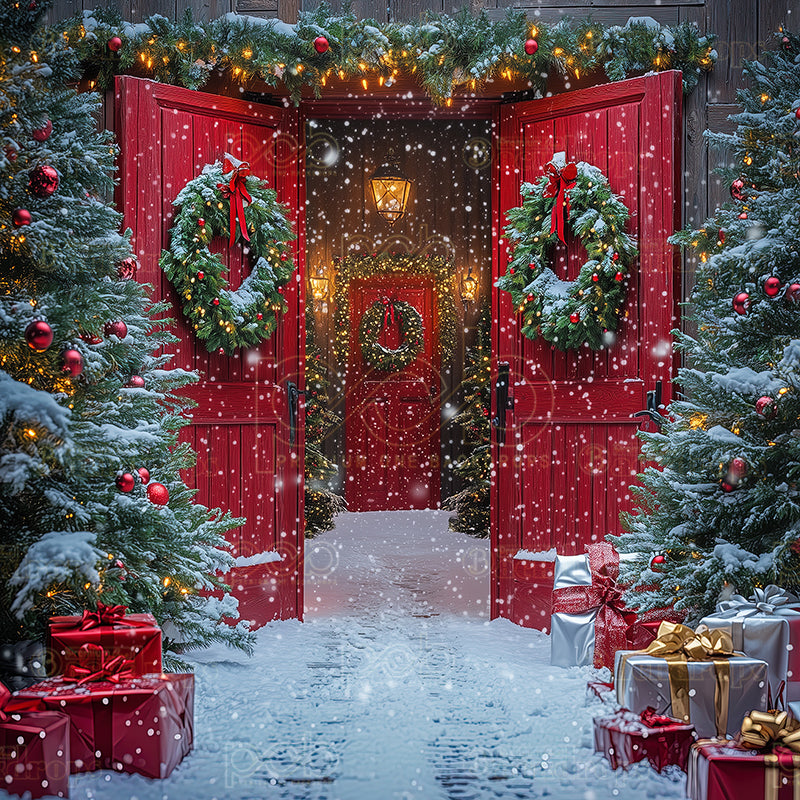 premium one pillowcover backdrops-Welcoming Christmas Doors