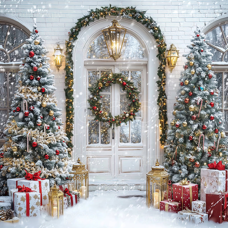 premium one pillowcover backdrops-White Christmas Porch