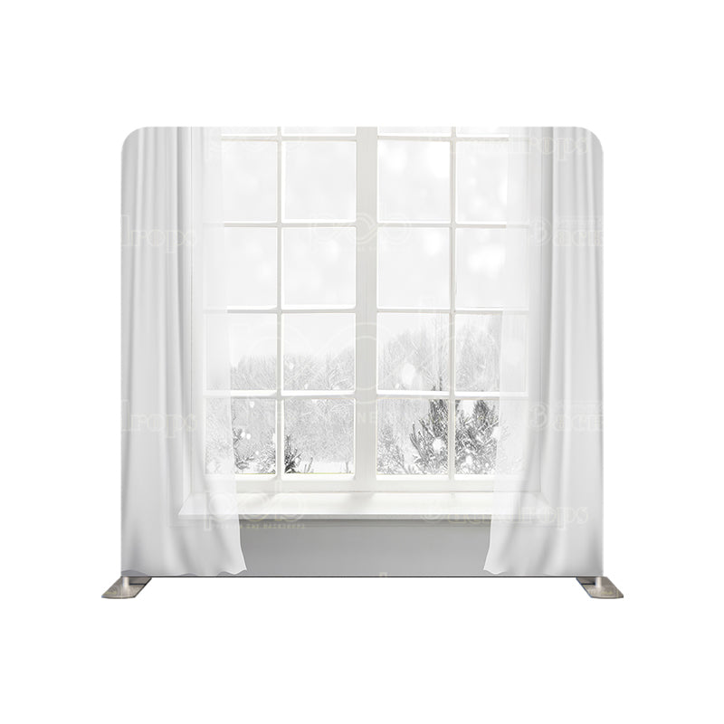 premium one pillowcover backdrops-White Curtain Vinyl Window