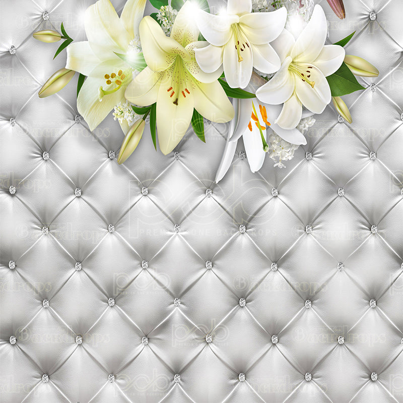 premium one pillowcover backdrops-White Leather Floral