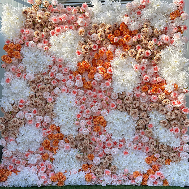 White Orange Roses Flower Wall