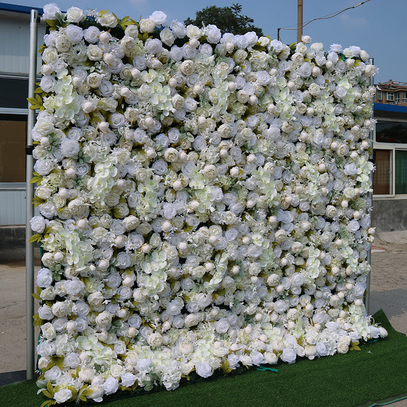 White Rose and Champagne Peonies Flower Wall