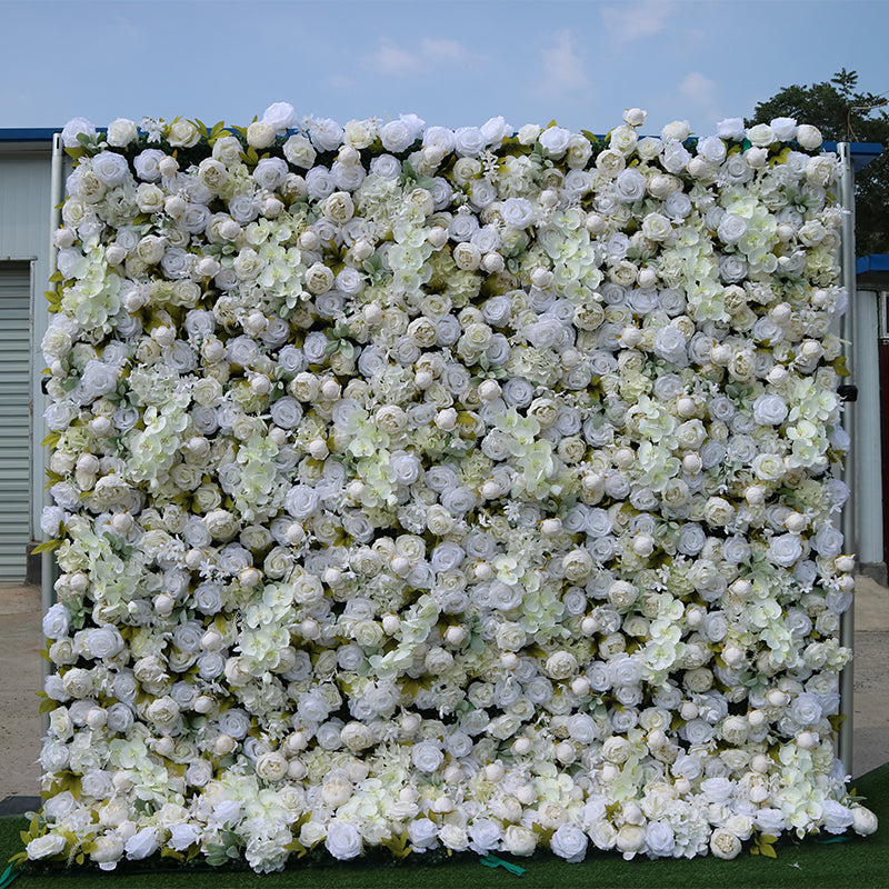 White Rose and Champagne Peonies Flower Wall