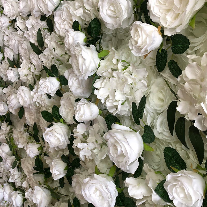 White Wild Rose Greenery Premium Flower Wall