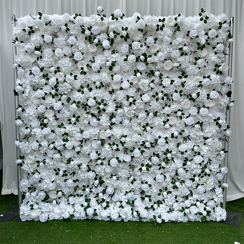 White Wild Rose Greenery Premium Flower Wall