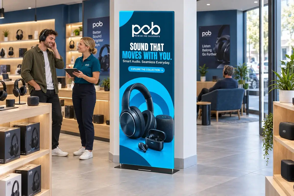 EZ banner stand display used for indoor exhibitions and trade show booths